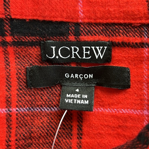 NWT J.Crew Garçon Cropped Red Plaid Flannel Shirt - Picture 2 of 6